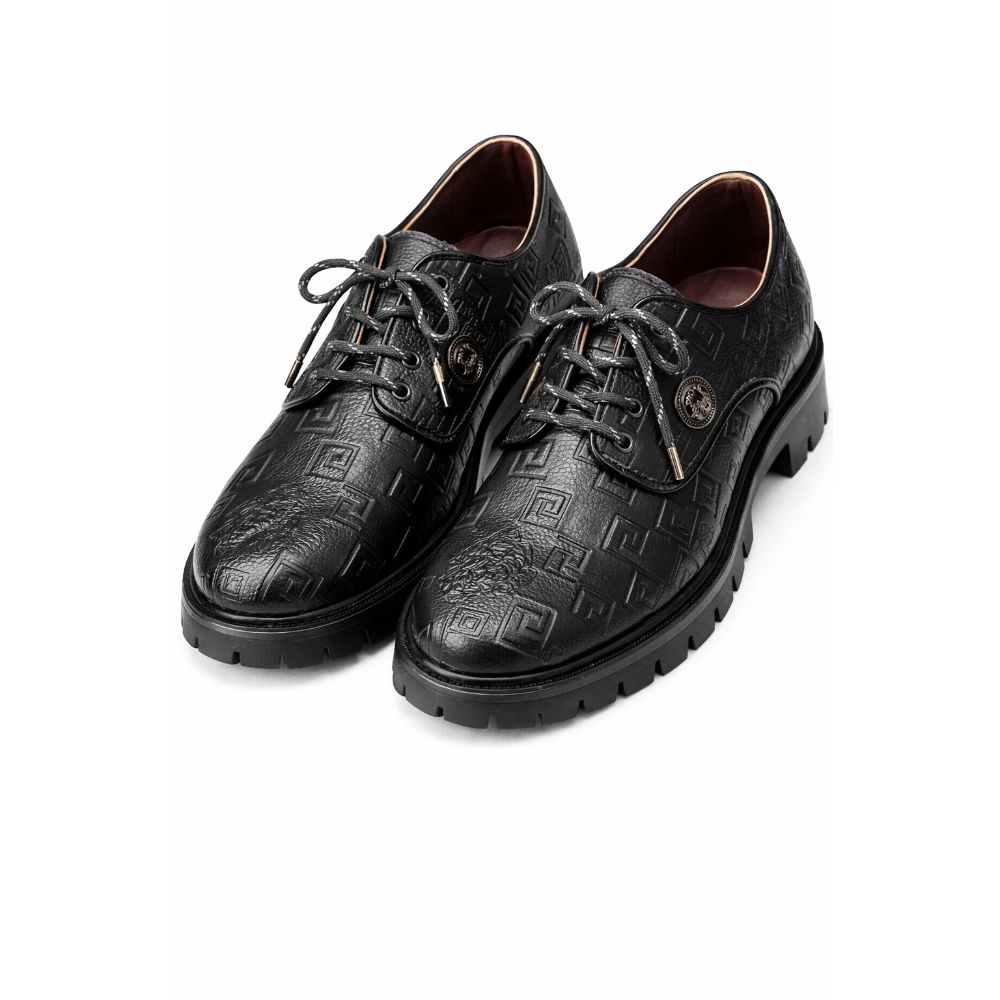 Mens Black Embossed Lace Up Casual Shoe